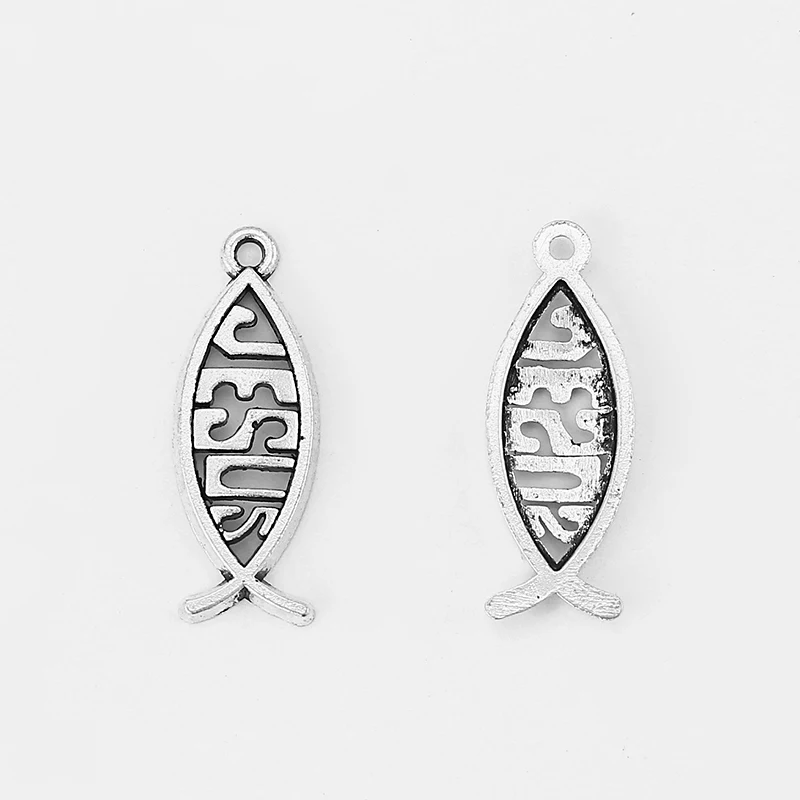

20pcs Ichthys Ichtus Jesus Fish Charms Pendant For Bracelet Necklace Jewelry Making Accessories 27*10mm