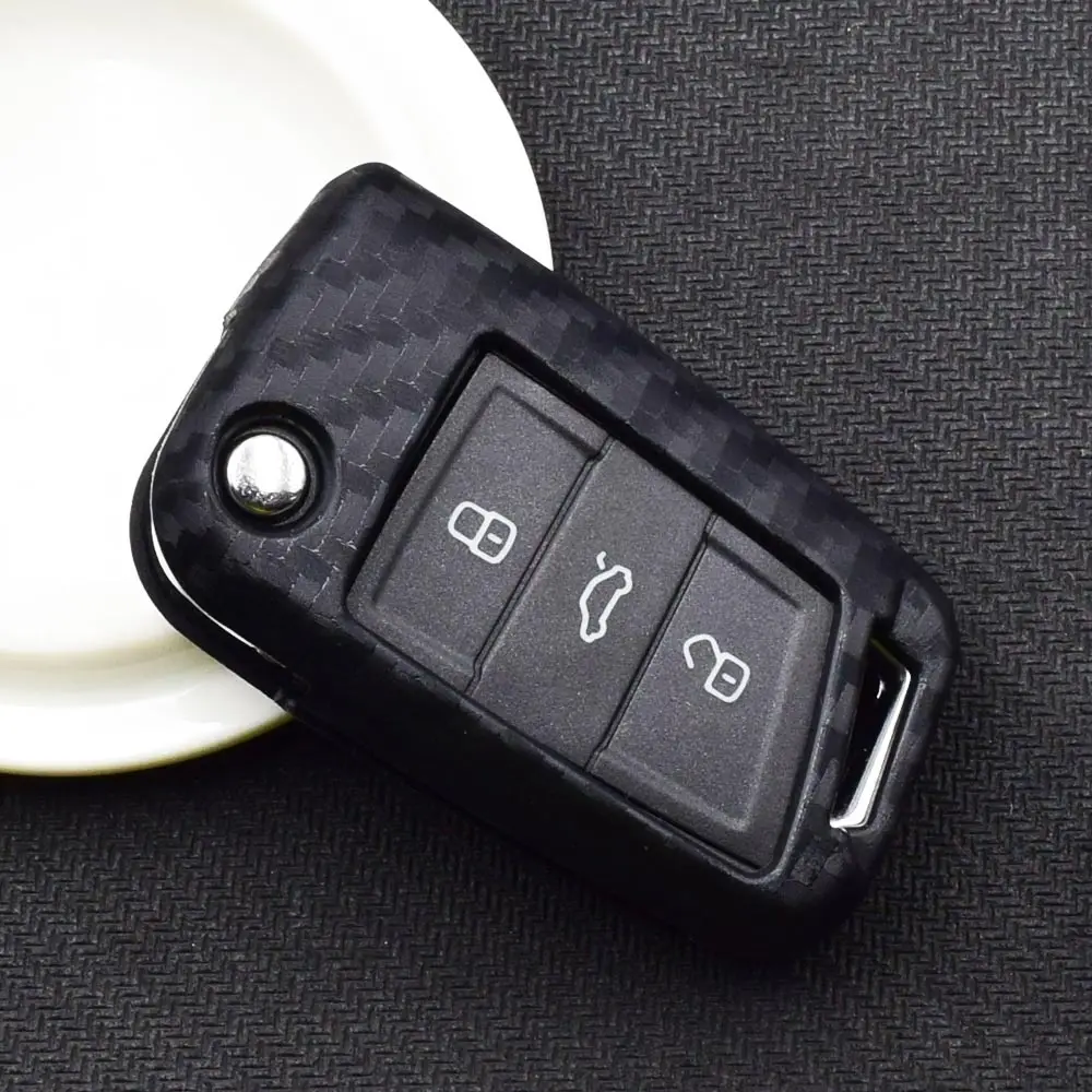 УГЛЕРОДНЫЙ силиконовый чехол для ключей от машины VW Polo Golf 7 Tiguan Skoda Octavia Kodiaq Karoq SEAT