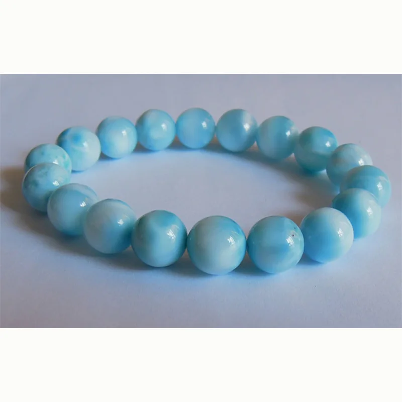 

Discount Wholesale High Quality Natural Genuine Blue Larimar Stretch Bracelet Round Jewelry Beads 10mm