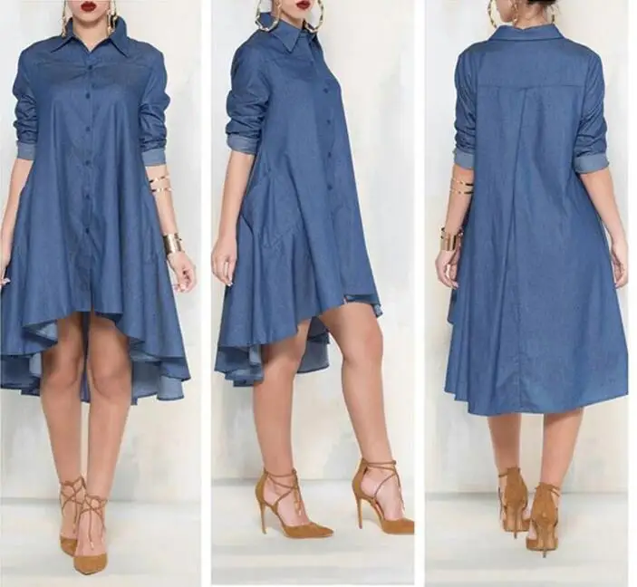 

2022 Summer Shirt Dress Women Long Sleeve Demin Dresses Laides Casual Loose Midi Dresses Jeans Work OL Office Dresses