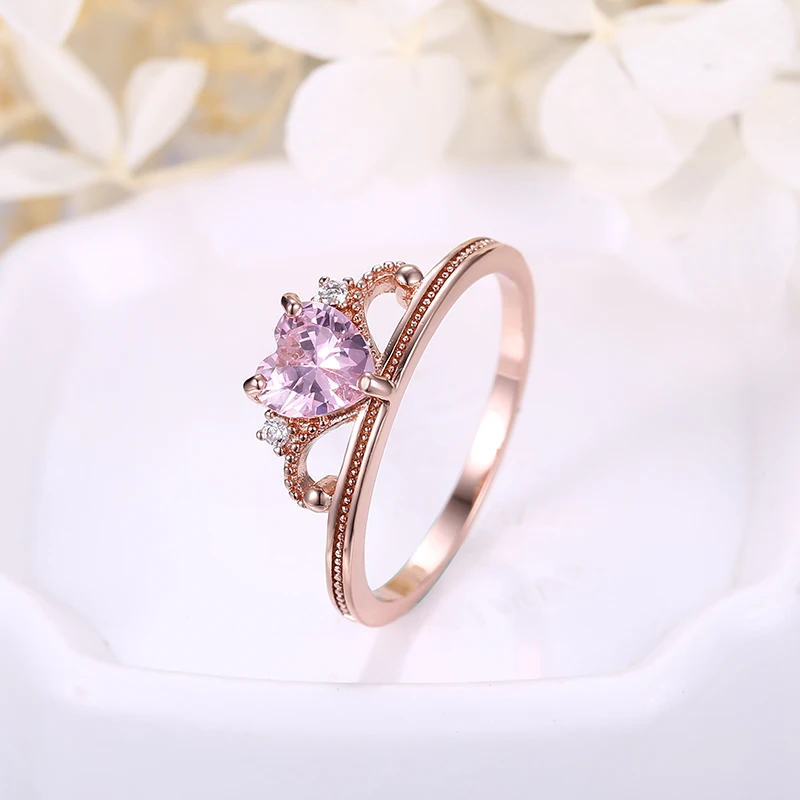 Женские кольца в форме сердца AAA кубический циркон розовое золото для девушек