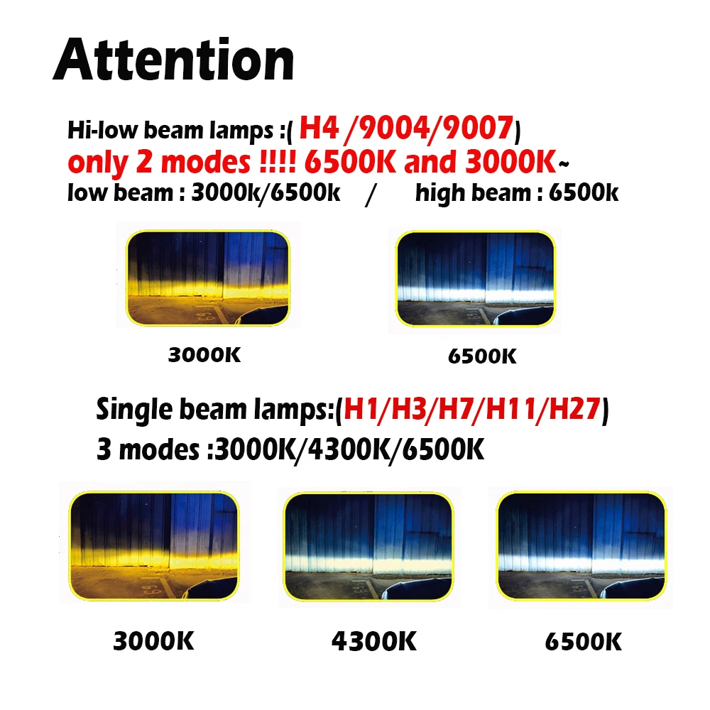 Infitary 2 предмета H4 светодиодный H1 H11 9005 9012 H7 светодиодный фар автомобиля 3 цвета Изменение фары 3000 К 4300 К 6500 К флэш-72 Вт авто огни