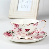 high quality european style bone china coffee tea cups with dish flower ceramic coffee sets