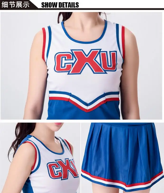 S-XL, красные, синие, для взрослых, сексуальные, для старшеклассников, музыкальные костюмы черлидеров, для девушек, Униформа, наряд для вечеринки, топы с юбкой