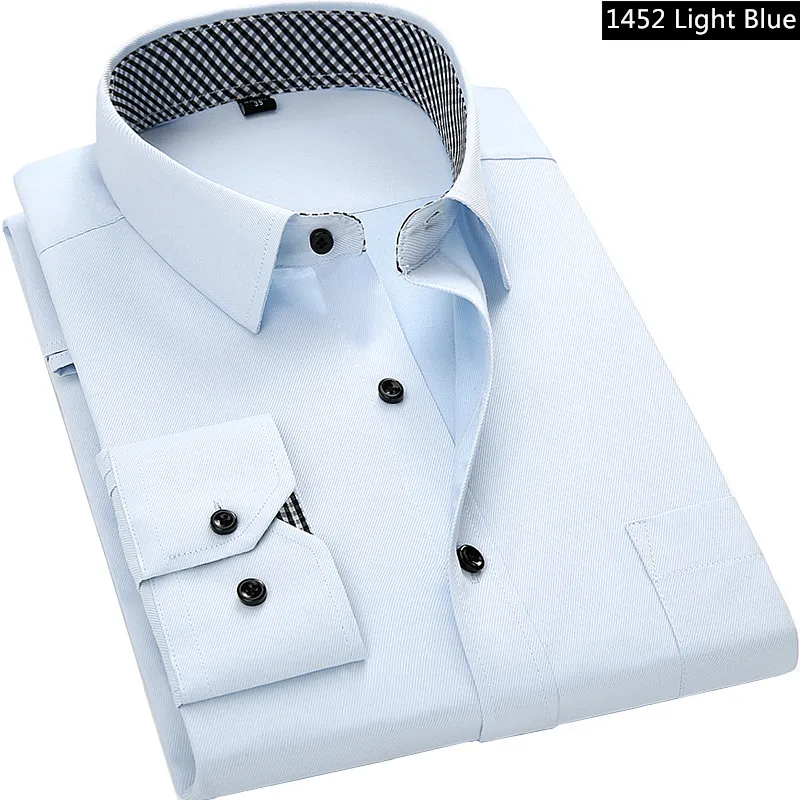 Мужская деловая рубашка с длинным рукавом однотонная Повседневная приталенная