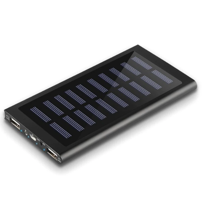 Black Солнечный внешний аккумулятор 20000 мА/ч, внешний аккумулятор, двойной USB, lcd внешний аккумулятор, портативный мобильный телефон, солнечное зарядное устройство для Iphone, Xiaomi - Цвет: Black