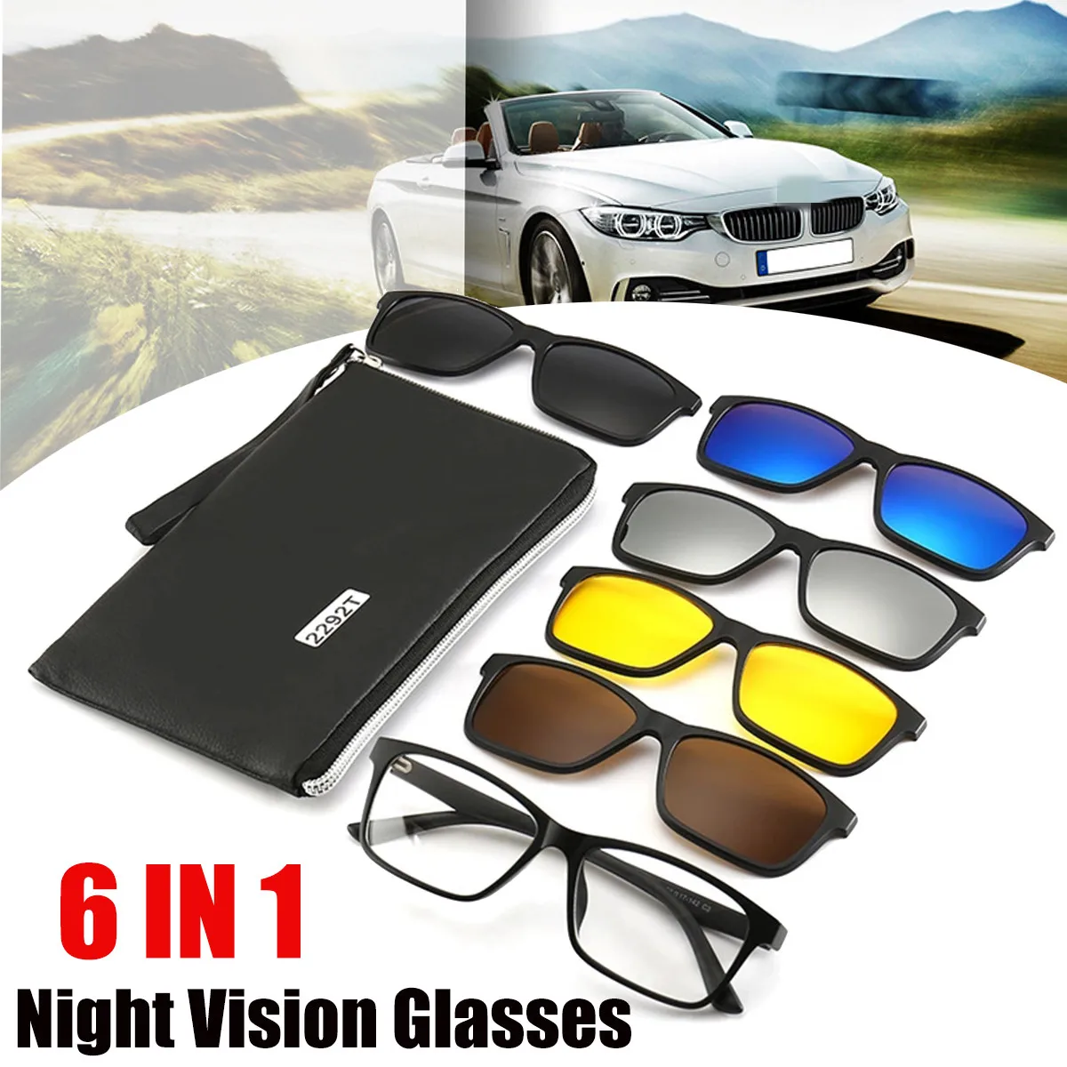 Newest 6 IN 1 Night Vision Glasses Polarized Sunglasses TR90 Retro Frame Eyewear Night Vision Driving Optical Glasses With Bag
