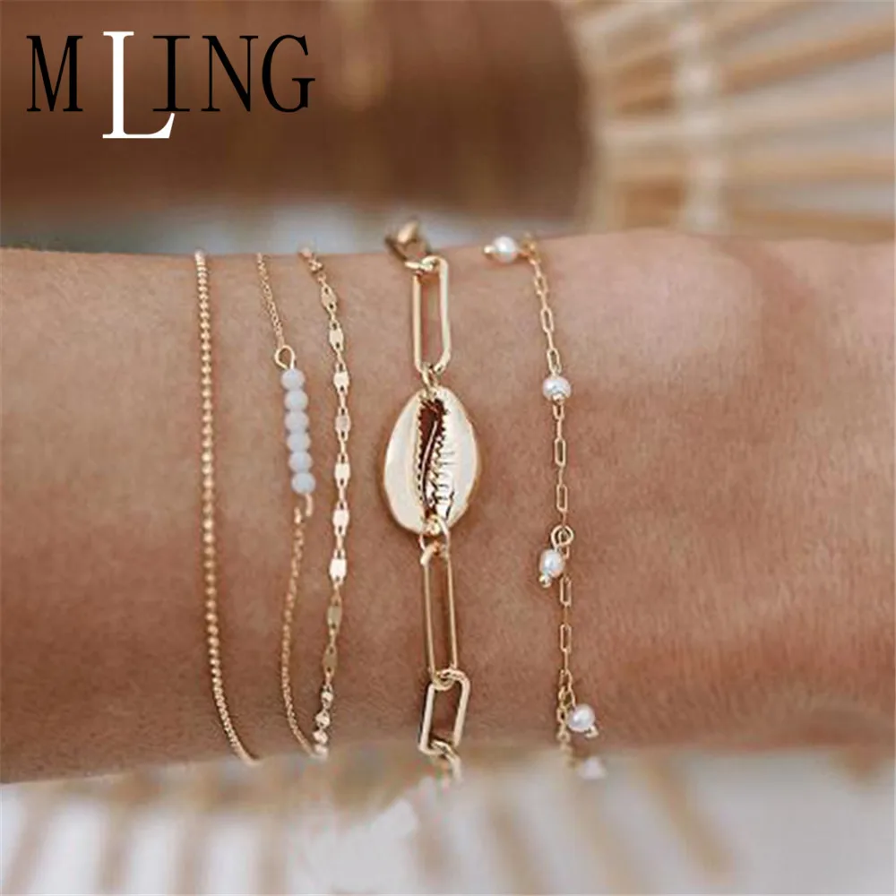 MLING 5 шт./компл. винтажный браслет с жемчужными подвесками для женщин бусины