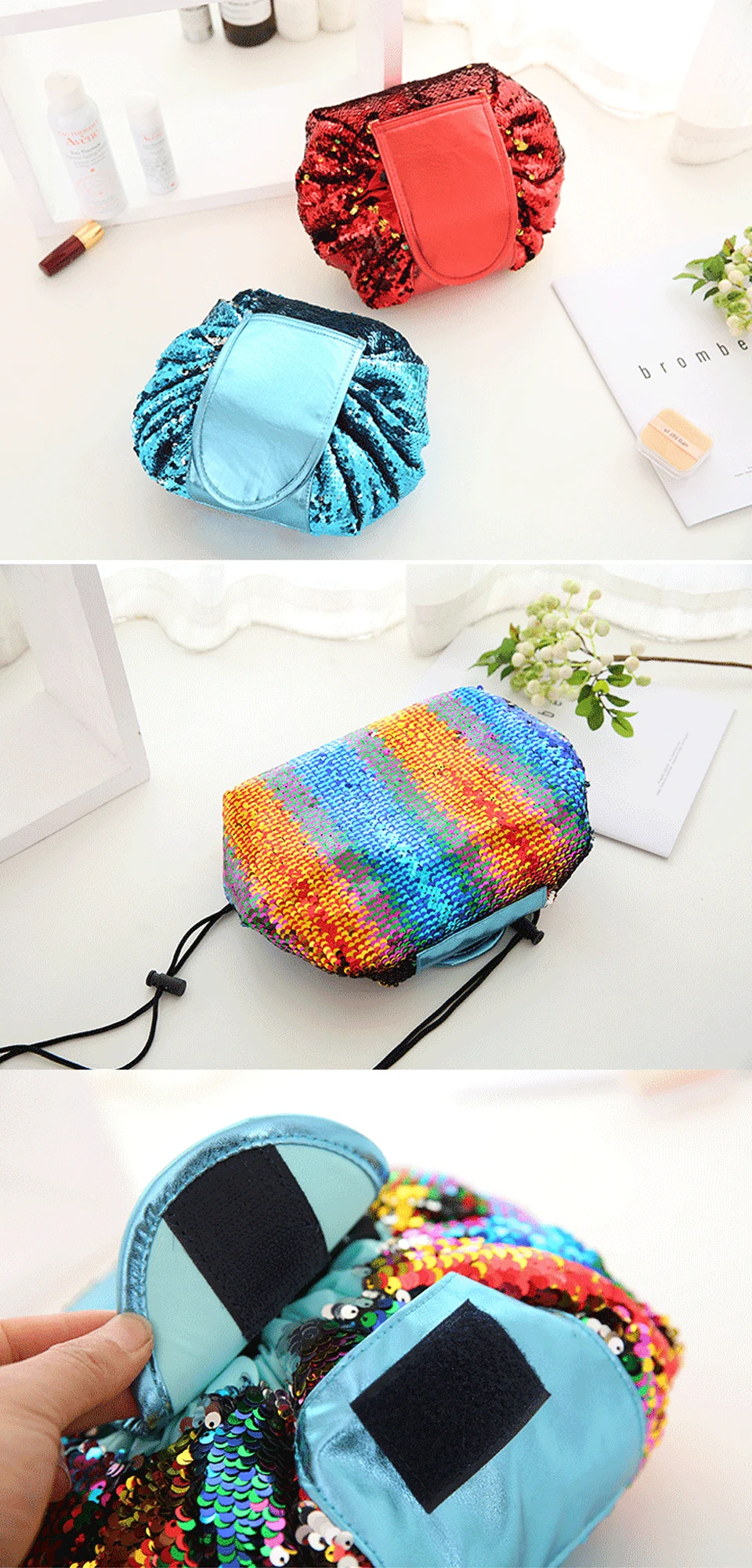 GABWE Русалка Блестки Дизайн косметичка Drawstring макияж Чехол для женщин дорожный Макияж Организатор сумка для хранения туалетные принадлежности, мытье комплект