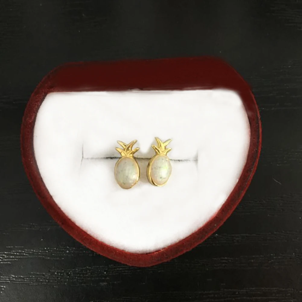 Женские серьги гвоздики с ананасом милые Винтажные белым опалом ювелирные