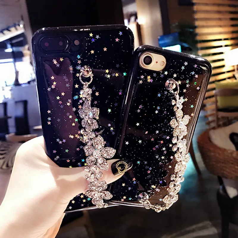 Алмазный браслет цепочка с цветами чехол для телефона iPhone 6 6s 7 8 plus X XS max XR Samsung galaxy