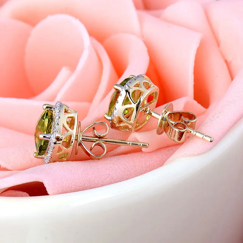 Серьги гвоздики женские из желтого золота 14кт с натуральным драгоценным камнем