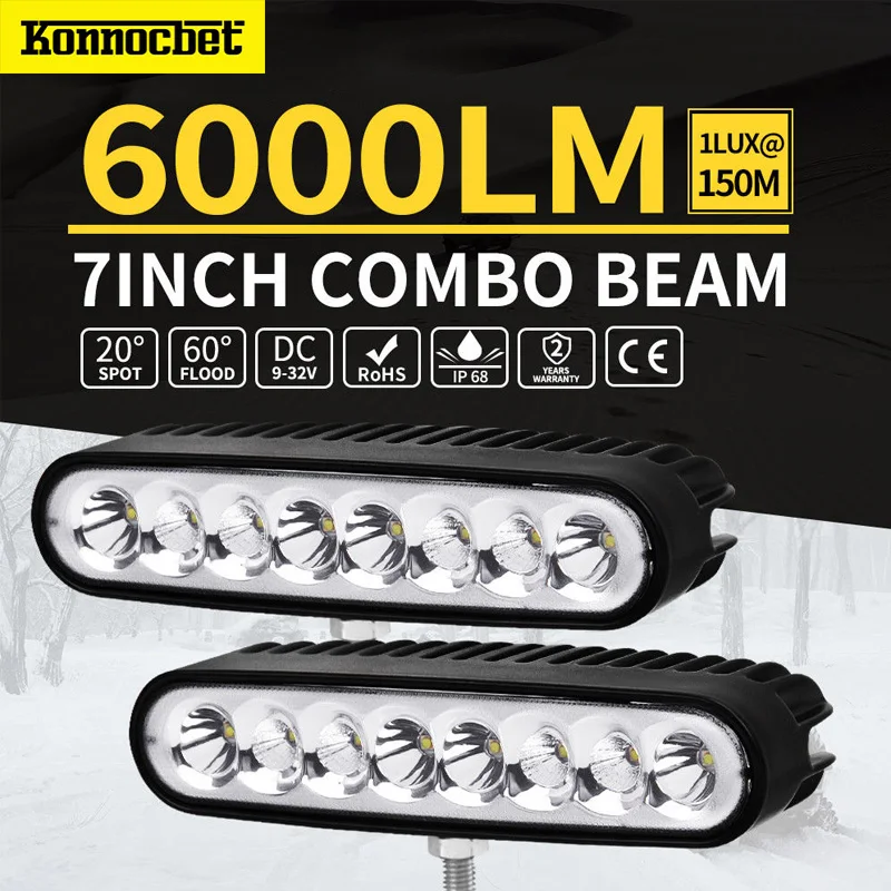 7inch 80W LED Work Driving Light Bar Spot Flood Combo Offroad 4wd Lamp Led 8000lLM Waterproof IP68 Car Accessories | Автомобили и