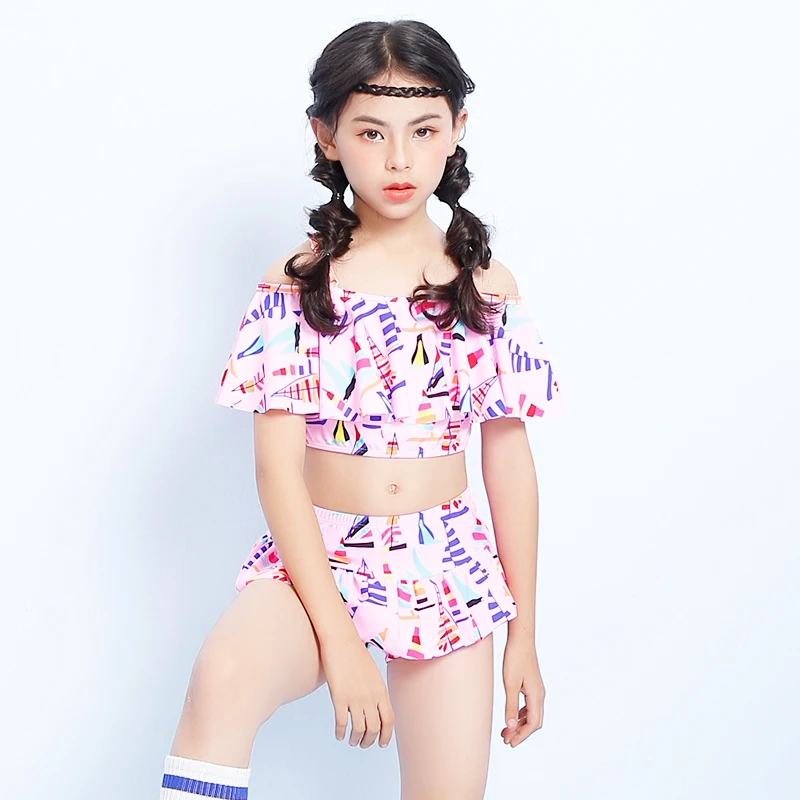 Розовый синий детский купальный костюм из двух предметов милый купальник-бикини