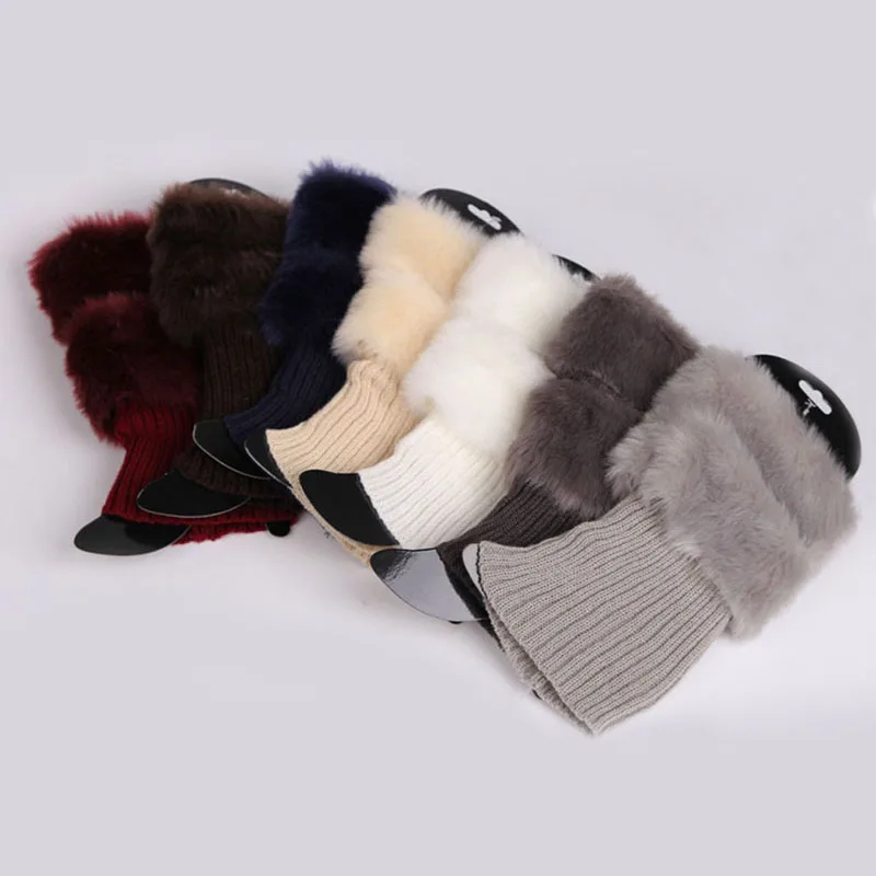 

Womens Winter Warm Crochet Knit Fur Trim Leg Warmers Cuffs Toppers Boot Socks