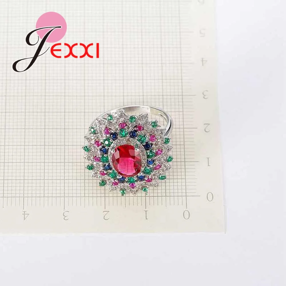 

Hyperbole Full Clear Colorful Silver Cubic Zirconia Party Wedding Rings For Women Jewelry Gift Austrian Crystal Ring