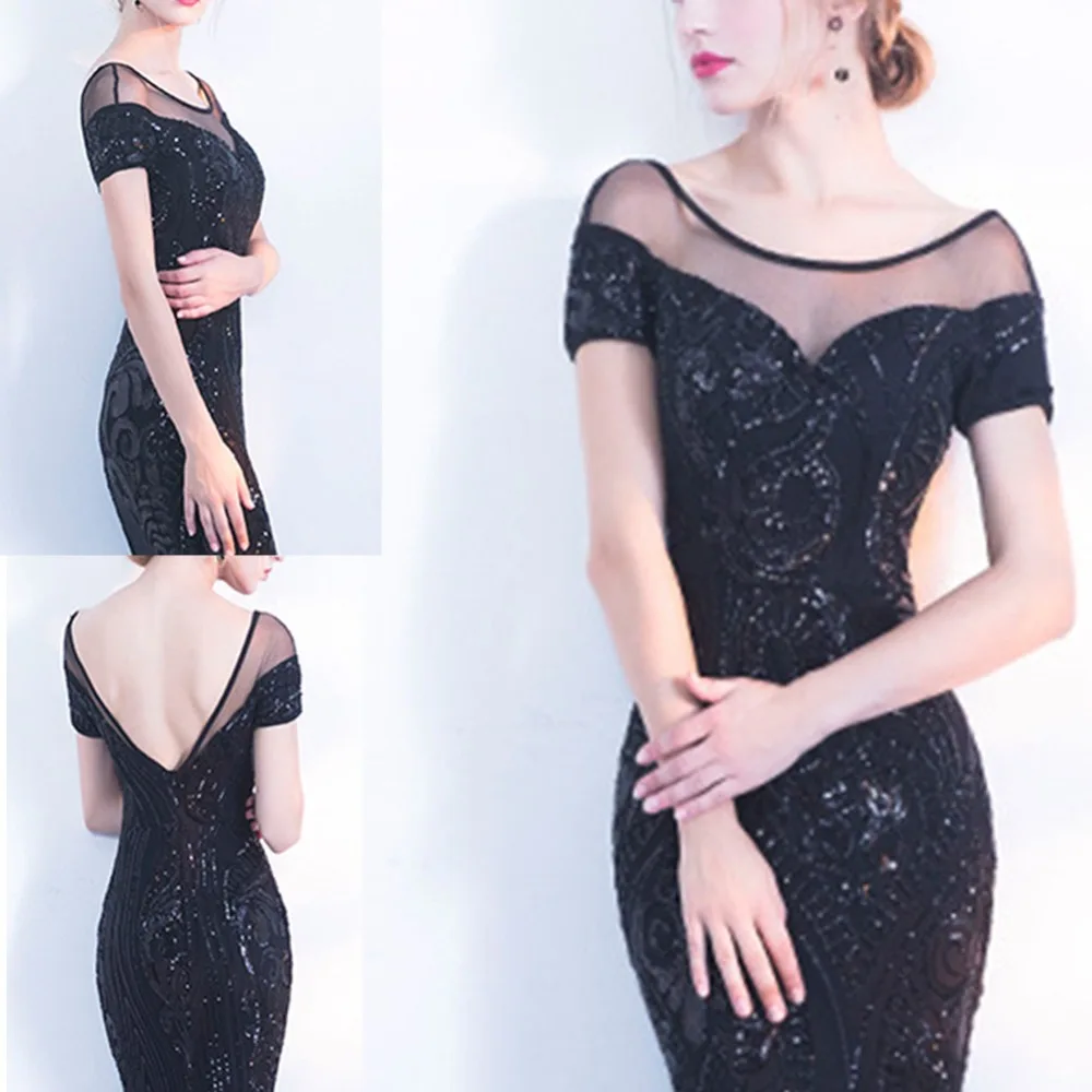 Robe De Soiree Элегантное Длинное Вечернее Платье с открытой спиной черные вечерние