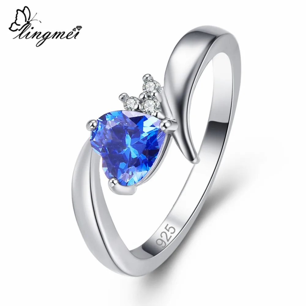 Женское кольцо с голубым и белым фианитом размеры 6-9 | Украшения аксессуары