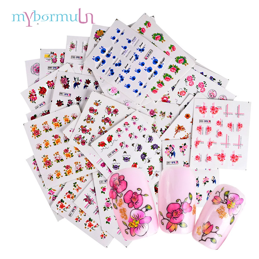 MYBORMULA 55 шт. цветочный набор дизайнов Подвески DIY водяные знаки наклейка на ногти