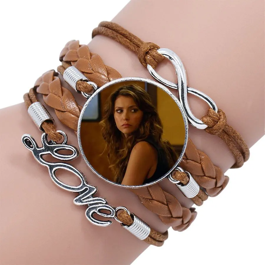 Многослойный кожаный браслет из стекла и кабошона в виде дневников вампира