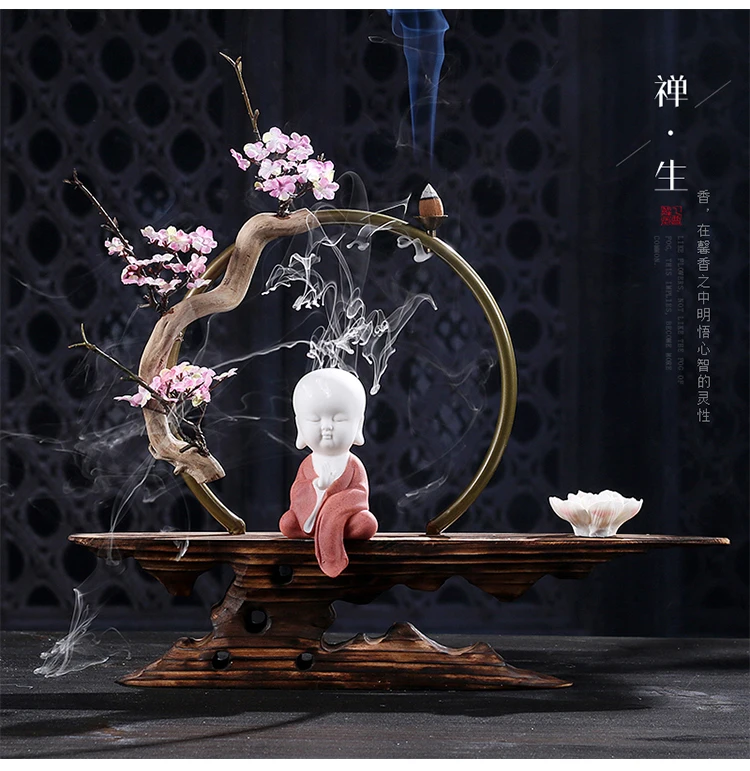 Zen Lucky курильница для благовоний, выветренная древесина, искусственные растения, курильница для благовоний керамическая курильница, цветочный горшок с персонажем, домашний декор, ремесла
