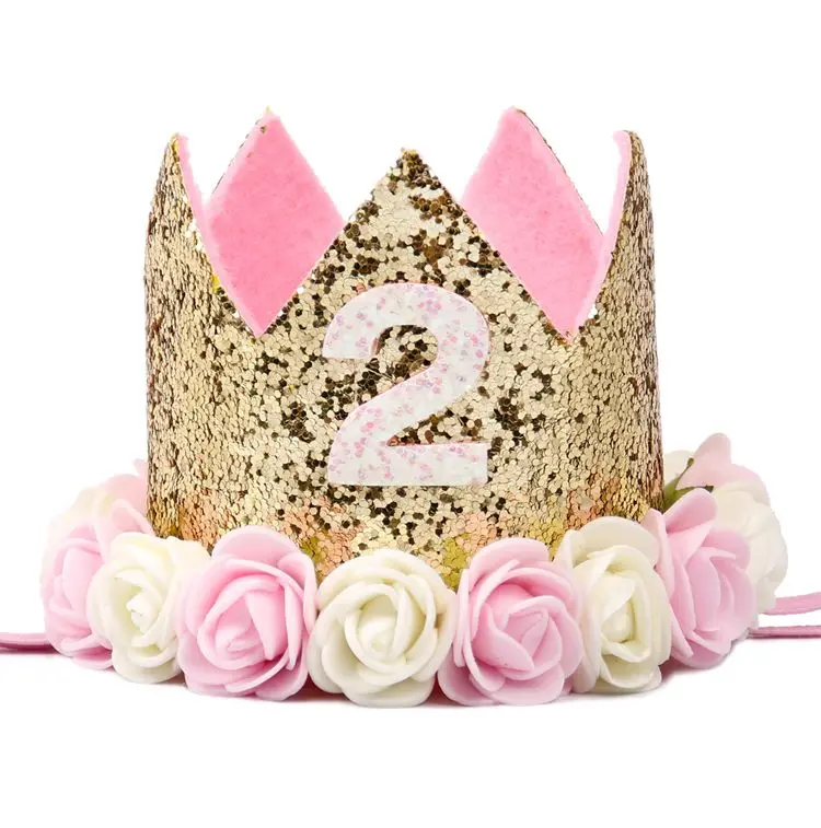 2 crown QIFU 1 шт Золотая Корона С Днем Рождения украшения для вечеринки дети кружева цветок корона Единорог вечерние шляпы серебряные аксессуары для волос, корона - Цвет: 2 crown