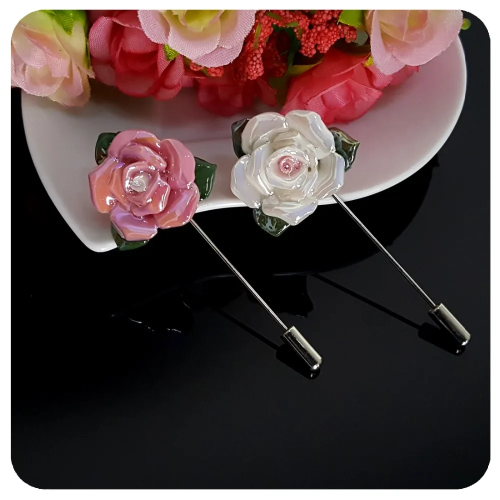 Нежный ручной Сияющий керамика Броши с розами ювелирные изделия розовый и белый