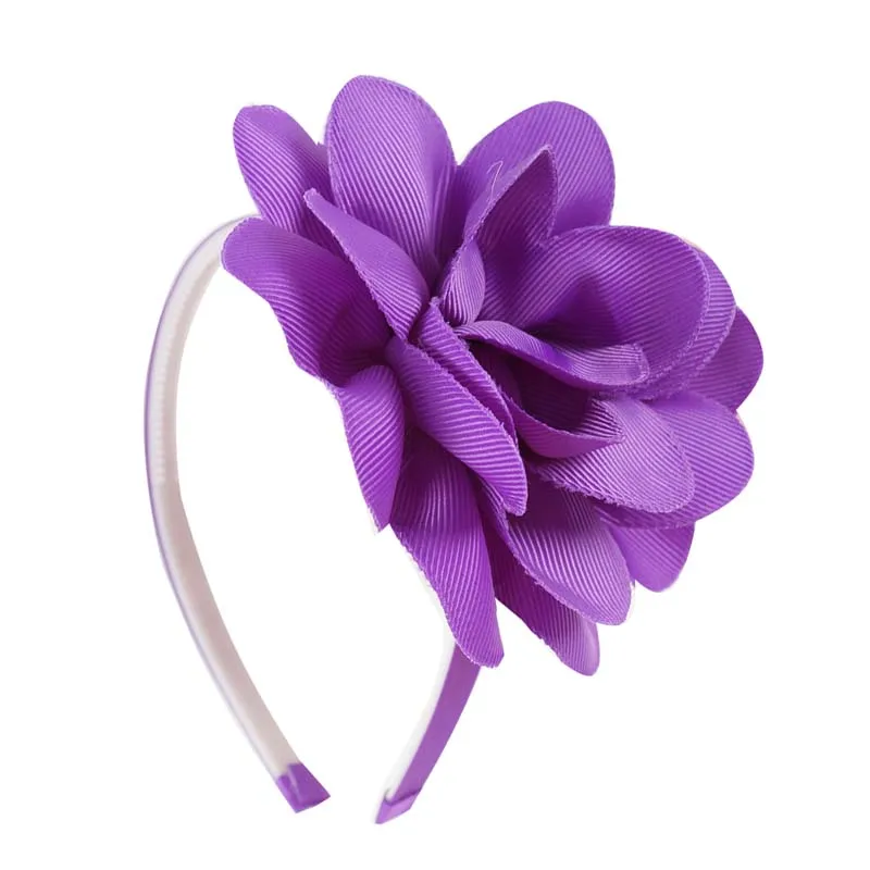 Повязка для волос ручной работы с большим цветком для девочек, обруч для волос с бантом из корсажной ленты с пластиковыми повязками для волос для детей, головной убор, подарок - Цвет: 12