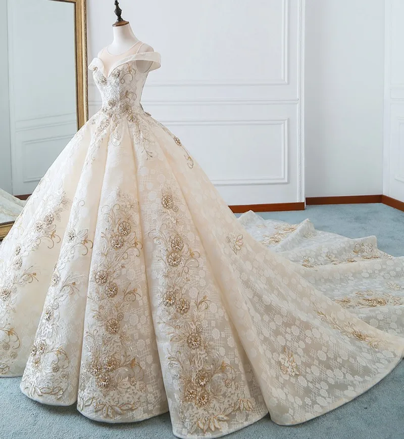 Кружевное платье принцессы Vestido de Noiva с аппликацией для свадьбы 2019 открытыми