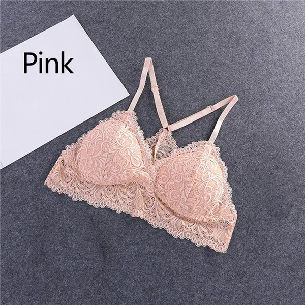 pink Сексуальные кружевные бюстгальтеры для женщин, отжимать Bralette, y-образный бюстгальтер на бретельках, женское нижнее белье большого размера, нижнее белье, модный бюстгальтер, бикини без косточек - Цвет: pink