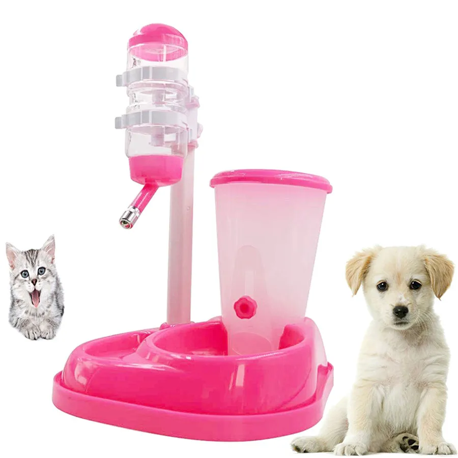 pink 2 в 1 автоматическая кормушка для домашних животных, большая емкость, питательный фонтан для домашних животных, подставка, кормушка для кошек, собак, миска для еды, дозатор, товары для домашних животных 49 - Цвет: pink