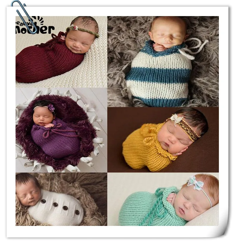 

Newborn Photography Props Baby Knitted Sleeping Bag Handmade Crochet Bag Knit Wrap Baby Photo Prop Infant Fotografia Accessories