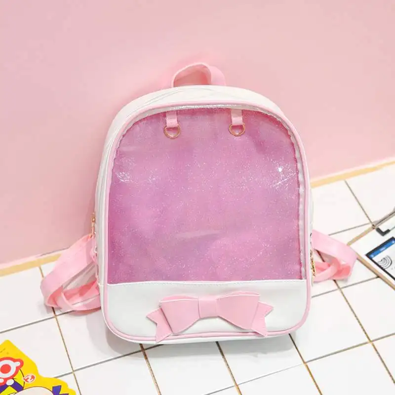pink clear Луна дерева летние Карамельный цвет с бантом прозрачный милый рюкзак Цветок молния Для женщин ясный рюкзак для девочек школьная сумка m621 - Цвет: pink clear