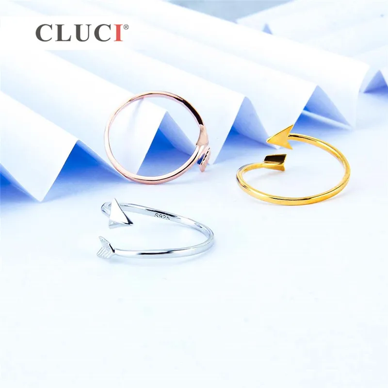 CLUCI кольцо из стерлингового серебра 925 ювелирные изделия женские кольца из серебра 925 пробы Циркон регулируемые открытые стрелы в форме кольца для женщин