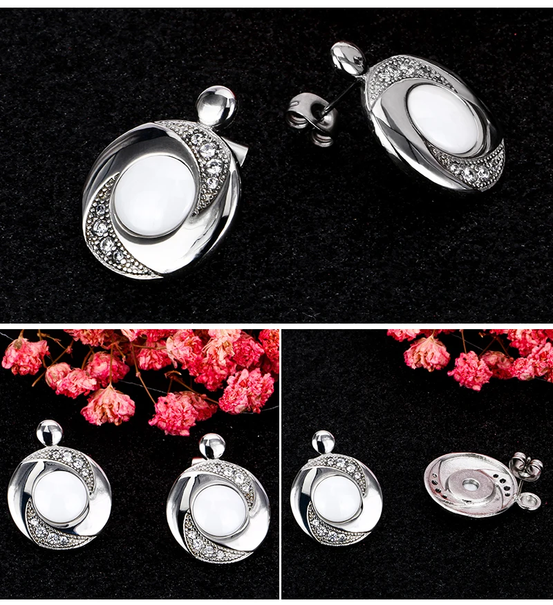 New Classic Black White Ceramic Jewelry Set Wedding Party For Women Lady Round Stud Earrings And Double Layer Circle Necklace