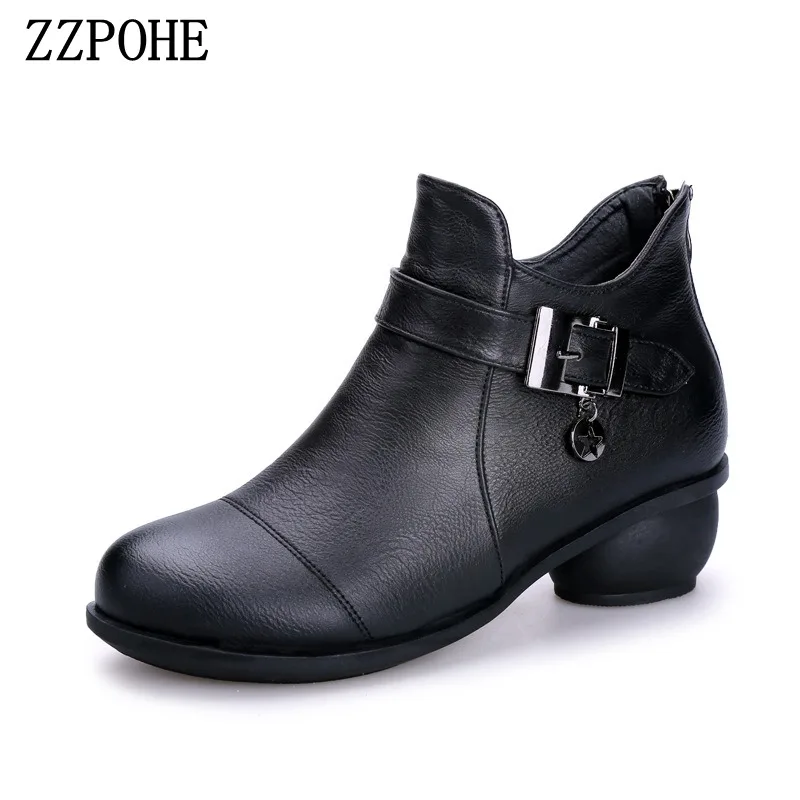 Модные осенне зимние женские ботинки ZZPOHE мягкие кожаные ботильоны женская
