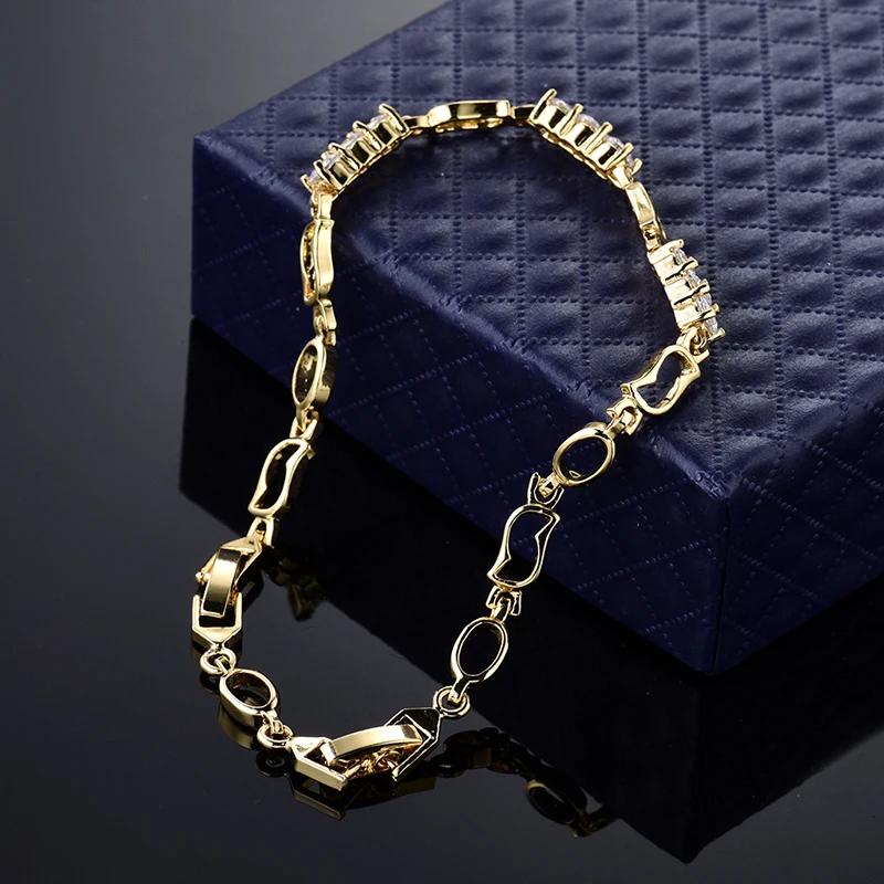 Женский простой браслет GULICX желтый золотой цвет белый кристалл кубический