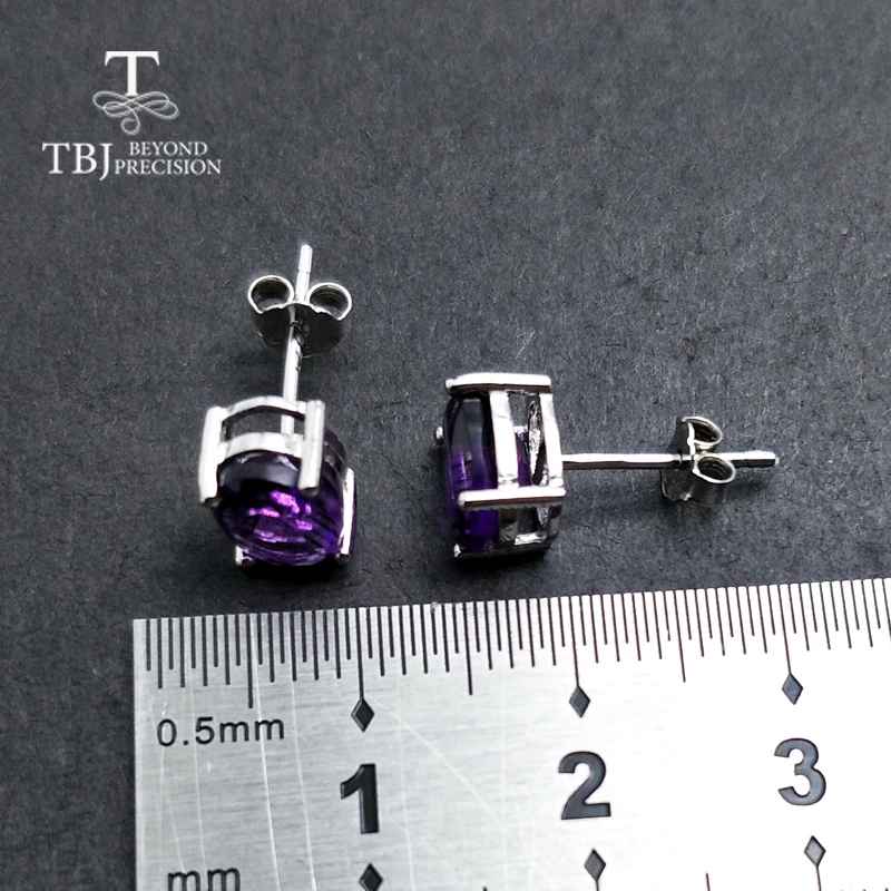 Женские серьги с овальным аметистом 6 х8 мм TBJ простые ювелирные украшения