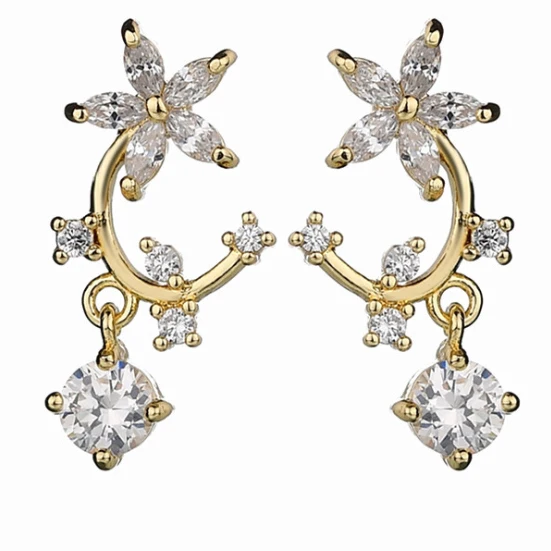 

Environmentally friendly copper inlaid AAA zircon flower earrings