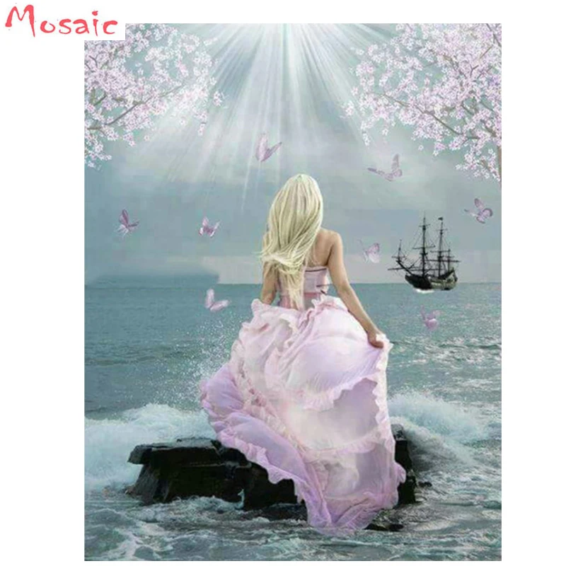 

30x40cm Diamond Painting Cross Stitch Sea 5d Diamond Embroidery Woman Full square Drill Mosaic Diy Kit crafts Home Decor