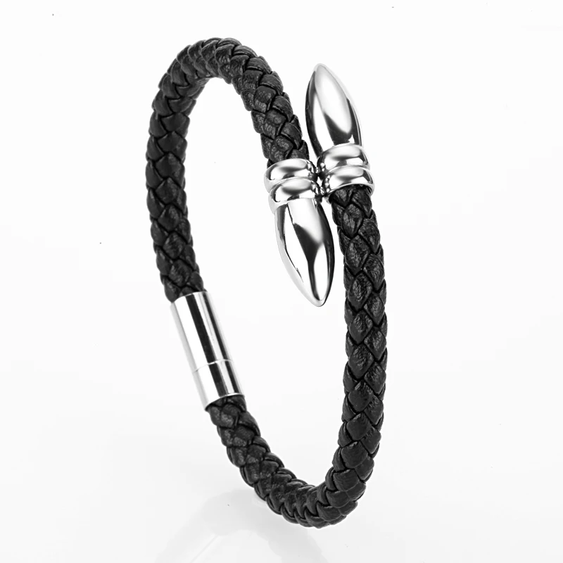 Mcllroy черный/коричневый кожаный плетеный браслет из нержавеющей стали с магнитной
