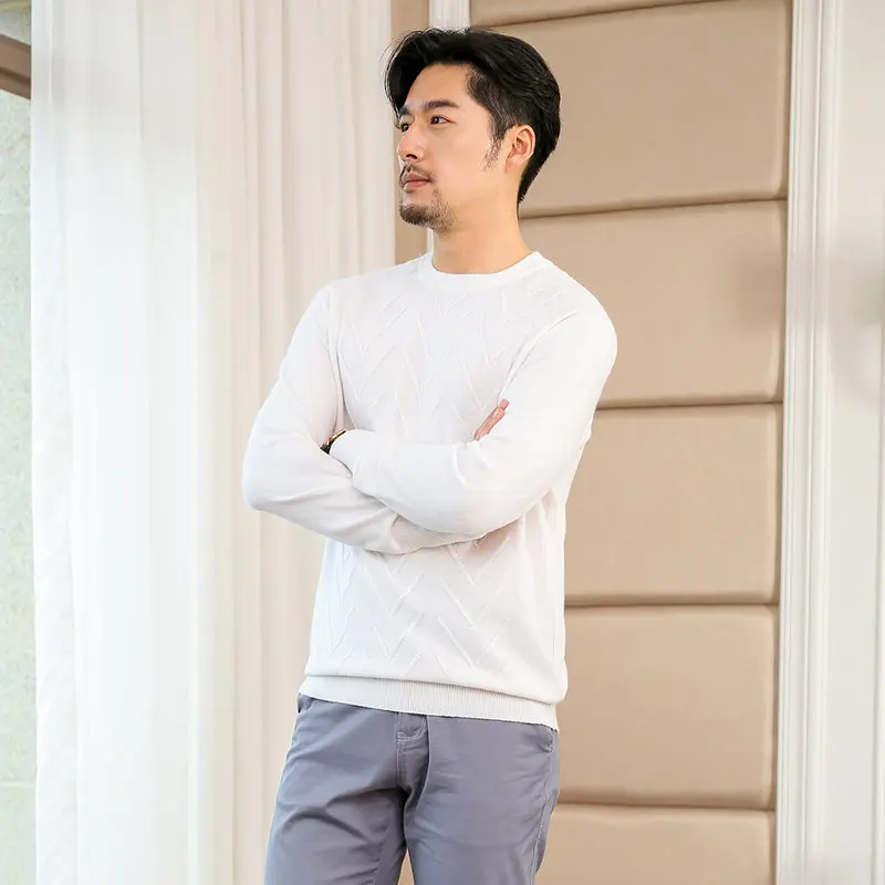 Smpevrg autumn winter thick cashmere sweater men pullovers O-neck long sleeve casual pullover men sweater knitted jumpers warm - Цвет: white