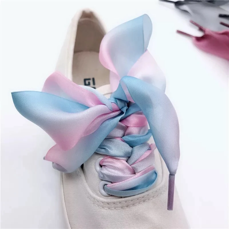 1 пара новых лент шнурки 4 см ширина 80 см/100 см/120 см/140 см Длина парусиновые шнурки для отдыха 3 цвета - Цвет: Pink blue