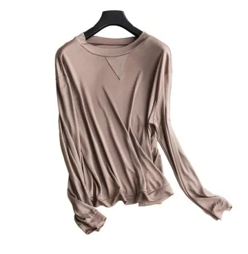 Осенняя одежда новая шелковая футболка с длинным рукавом 2021|t-shirt with long sleeves|silk