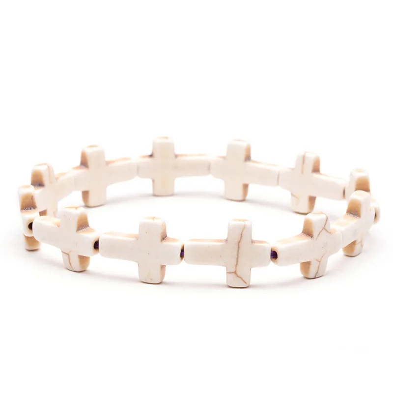 Pulseras 4 цвета бусины 8 мм браслет с натуральными камнями крест Иисуса молитва бисером мала унисекс Мужские браслеты и браслеты ювелирные изделия Bijoux - Окраска металла: B020509B