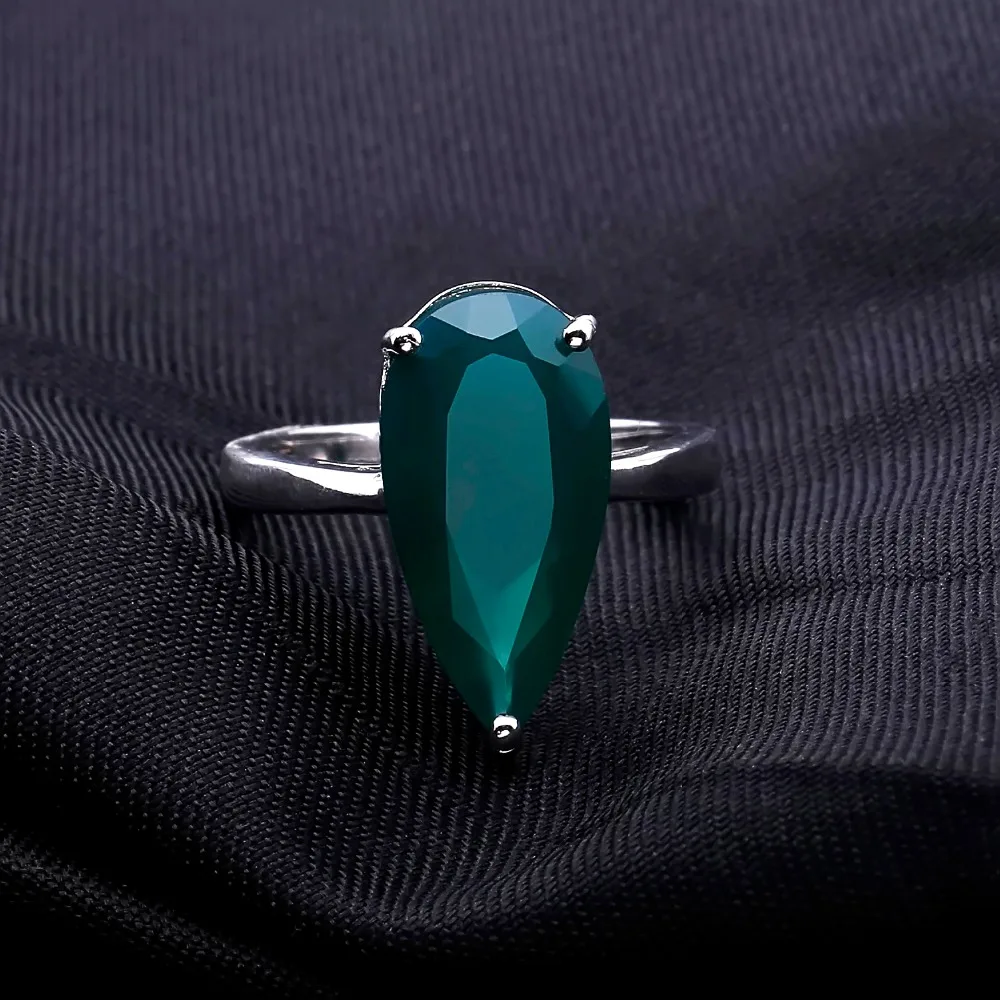 Gem's Ballet 7.89ct натуральный зеленый агат капли воды, кольца, Настоящее серебро 925 пробы, свадебные украшения для женщин