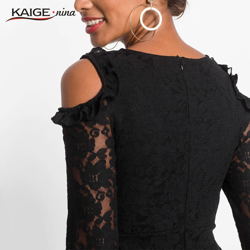 Женское платье с круглым вырезом однотонное кружевное в винтажном стиле осень