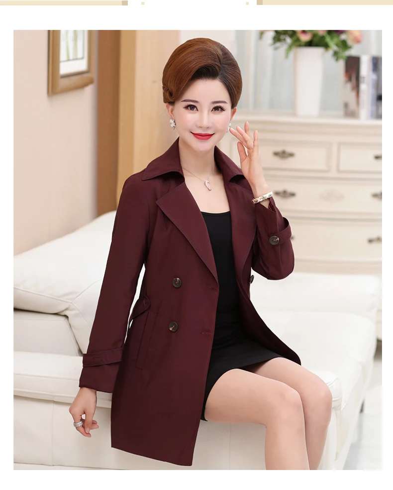 Осеннее пальто для мамы с длинным рукавом Тренч женщин среднего и возраста 40-50