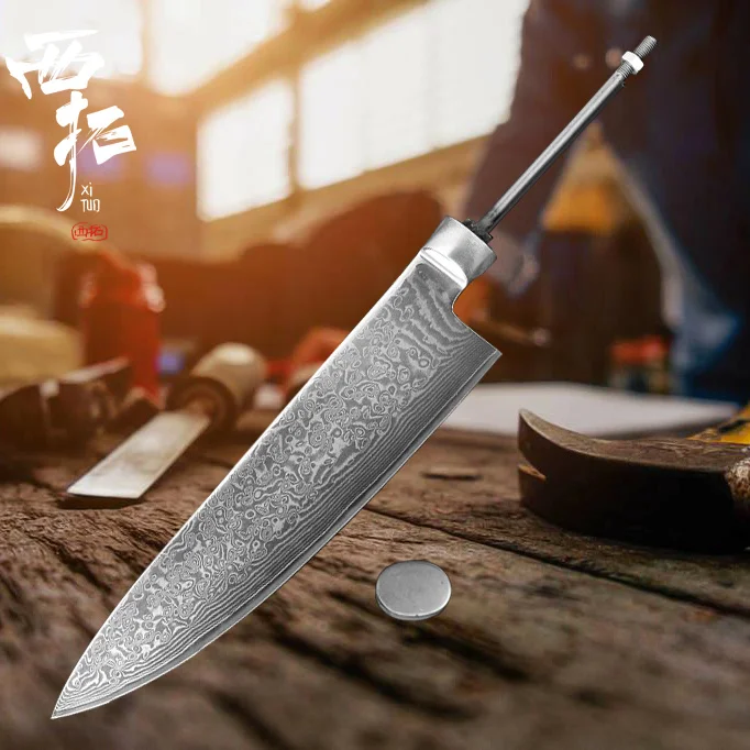 8inch chef knifeC XITUO нож шеф-повара, японский дамасский нож из высокоуглеродистой стали, пустой нож, сделай сам, лезвие без ручки, нож для нарезки хлеба с зубцами, инструмент для нарезки - Цвет: 8inch chef knifeC