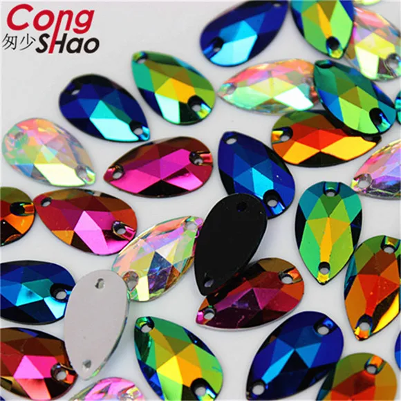 Mix color AB Cong Shao 100 шт 10*18 мм, форма в виде капли, черные кристаллы, AB Стразы, Пришивные с плоским основанием, 2 отверстия, камни из смолы для самостоятельного изготовления свадебного платья WC765 - Цвет: Mix color AB